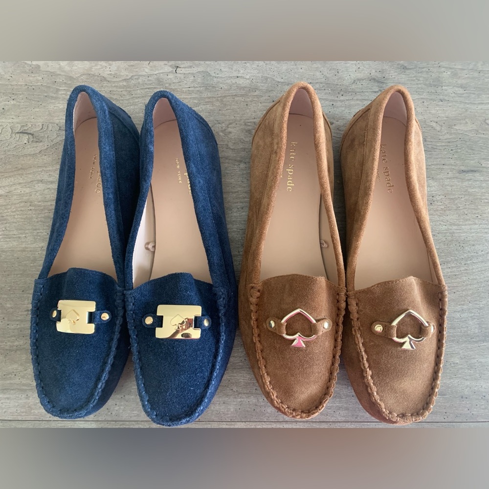 Kate Spade suede loafers with gold accent. Brand new, without box, never worn.